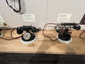 Telephones are pictured.